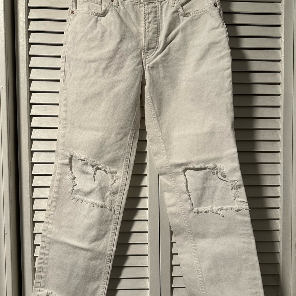 We The Free White Distressed Straight Leg Jeans